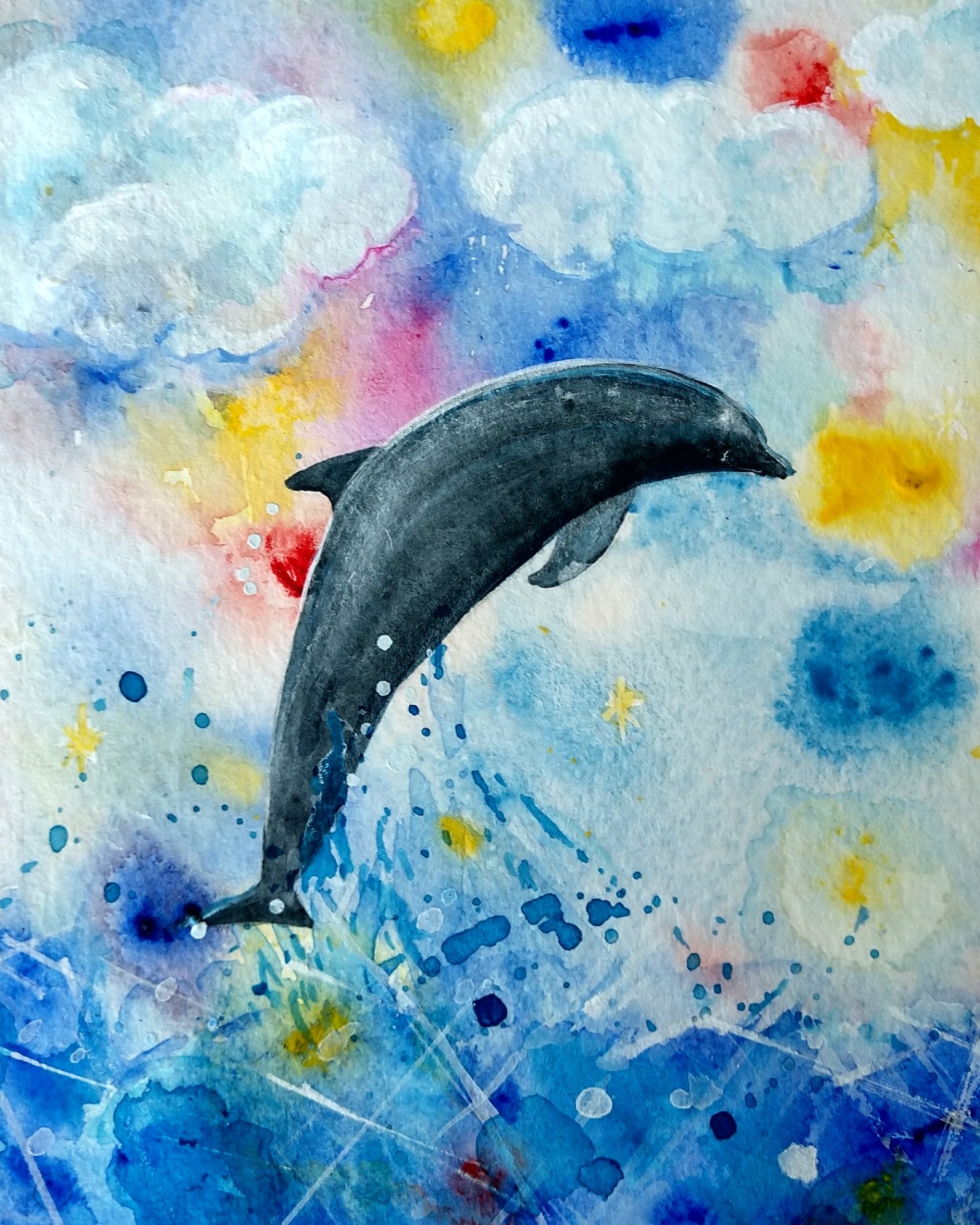 作家様　イルカ　原画　水彩画　アクリル　絵画　手描き イラスト How to draw [dolphin] with acrylic paint / Simple acrylic painting
